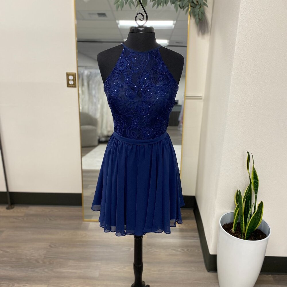 Halter Top Short Navy Dress